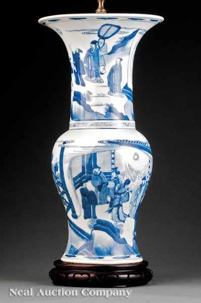 Appraisal: An Antique Chinese Blue and White Porcelain Kangxi-Style Yenyen Vase