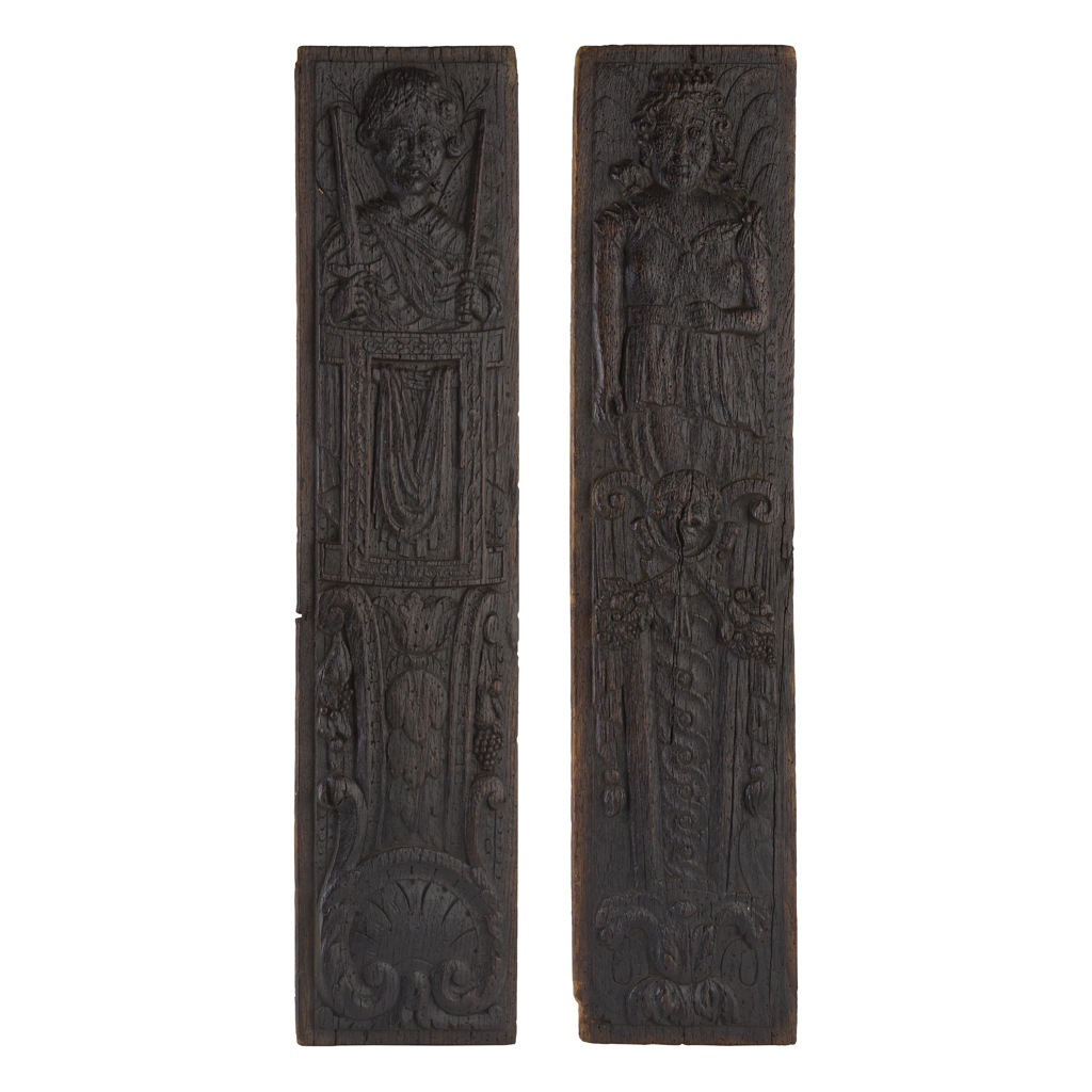 Appraisal: PAIR OF CARVED OAK PANELS LATE TH CENTURY the rectangular