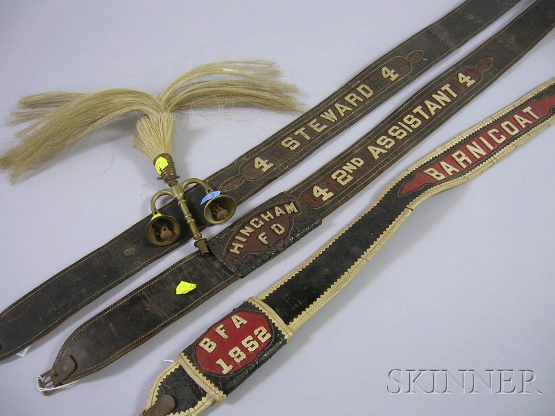 Appraisal: Three Leather Fireman's Parade Belts and a Brass and Horsehair