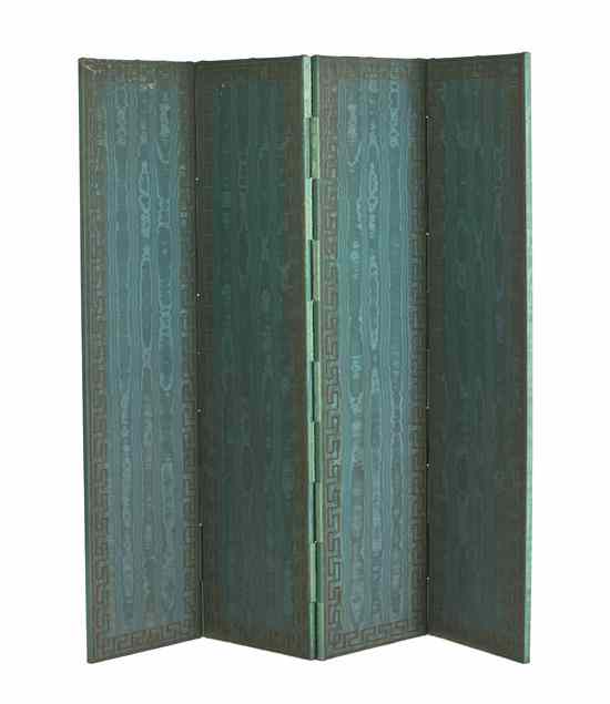 Appraisal: An Upholstered Four Panel Floor Screen each panel having Greek