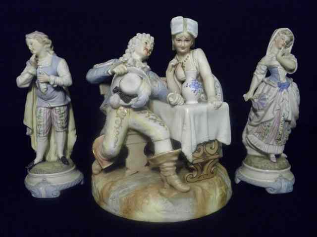 Appraisal: Fine German porcelain bisque figurines Includes two single figurines one