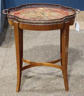 Appraisal: Diminutive English Tole hand-painted polychrome decorated tray having a pierced