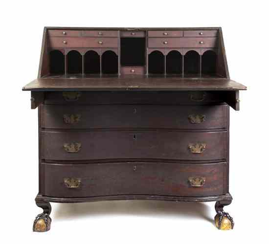 Appraisal: A Chippendale Style Mahogany Slant Front Bureau having an oxbow