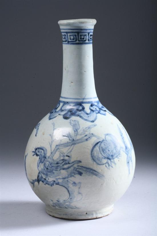 Appraisal: KOREAN BLUE AND WHITE PORCELAIN VASE bird perched on peach