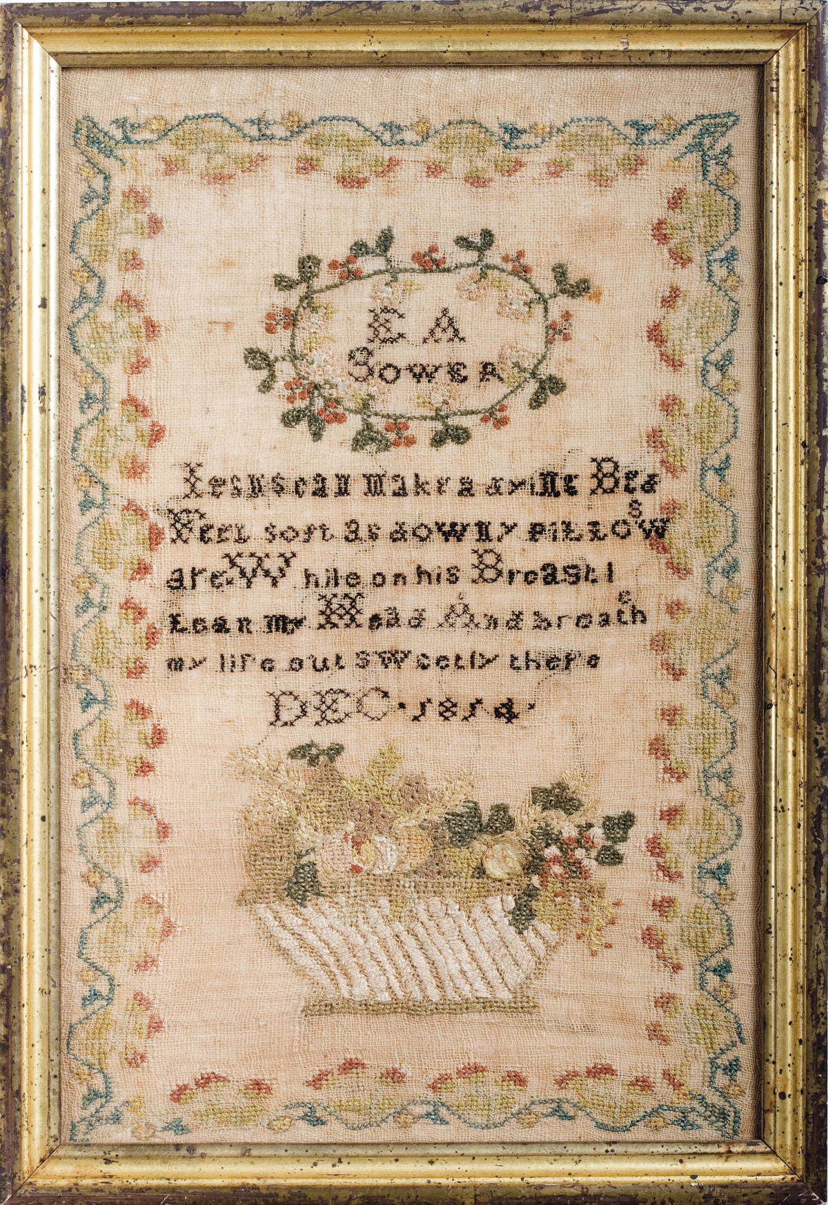 Appraisal: NEEDLEWORK SAMPLER OF ELIZA ANGELINE SOWER DECEMBER Together with a