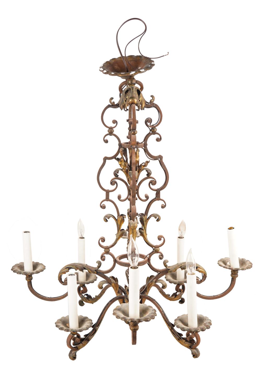 Appraisal: IRON TOLE PARCEL GILT EIGHT-LIGHT CHANDELIERCondition with rust in need