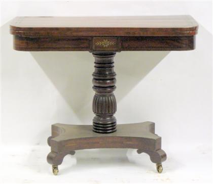 Appraisal: William IV mahogany rosewood banded and brass inlaid games tablecirca