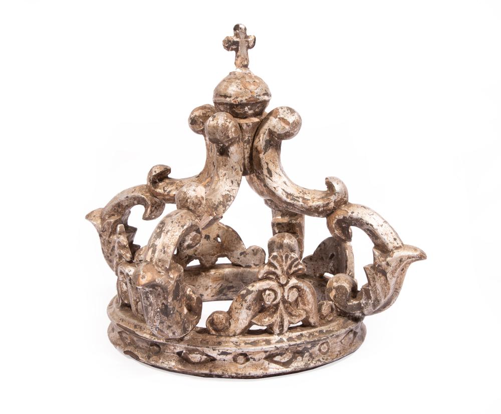 Appraisal: Decorative Carved and Silvered Wood Crown h in dia in