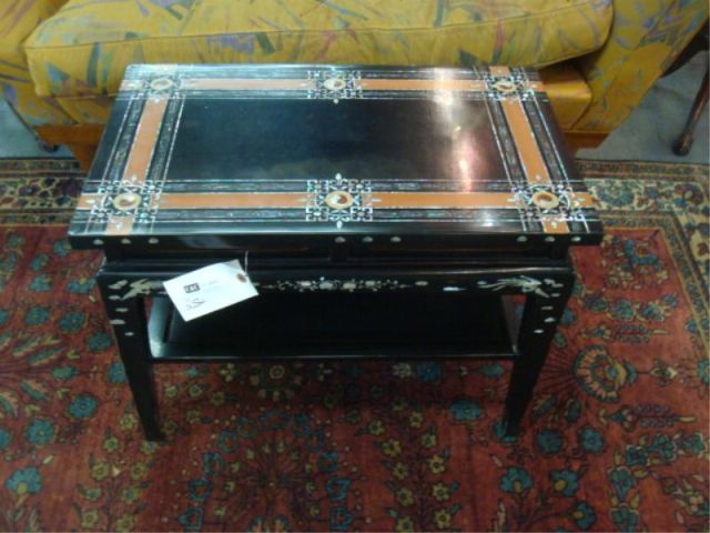 Appraisal: Black Lacquer Mother of Pearl Inlaid Table Dimensions x x