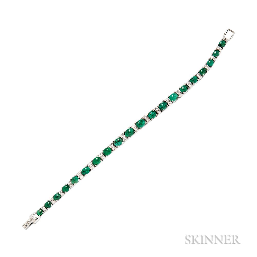 Appraisal: kt White Gold Emerald and Diamond Bracelet kt White Gold