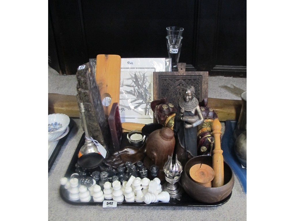 Appraisal: Tray lot of ethnic items including ornaments rose water sprinkler