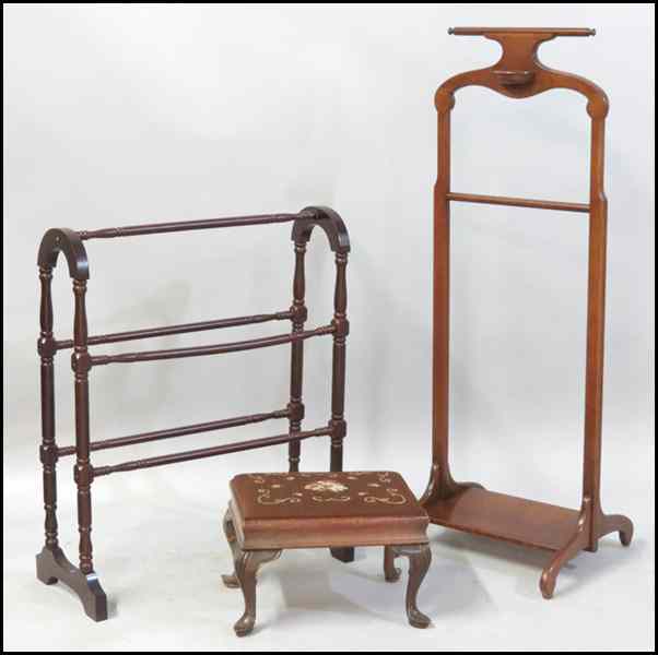 Appraisal: MAHOGANY VALET STAND Together with a quilt rack ' x