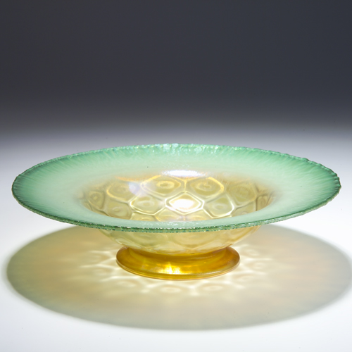 Appraisal: TIFFANY Favrile glass footed bowl with diamond quilted center and