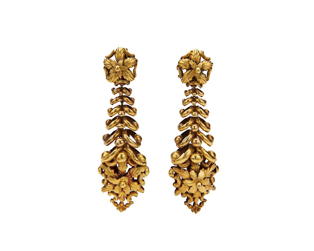 Appraisal: K Gold Pendant Earrings K Gold Pendant Earrings the flexible-link