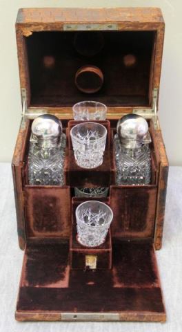 Appraisal: SILVER English Silver Decanter Set With silver mounted cut crystal