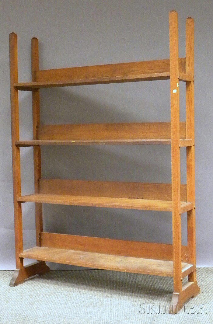 Appraisal: Oak Four-tier Shelf with Shoe Feet lacking shelf partitions ht