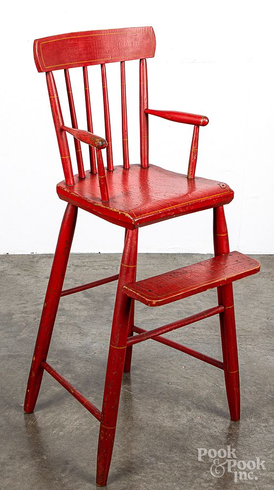 Appraisal: Red painted highchair th c Red painted highchair th c