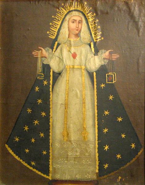 Appraisal: Spanish Colonial School The Virgin Mary oil on canvas laid