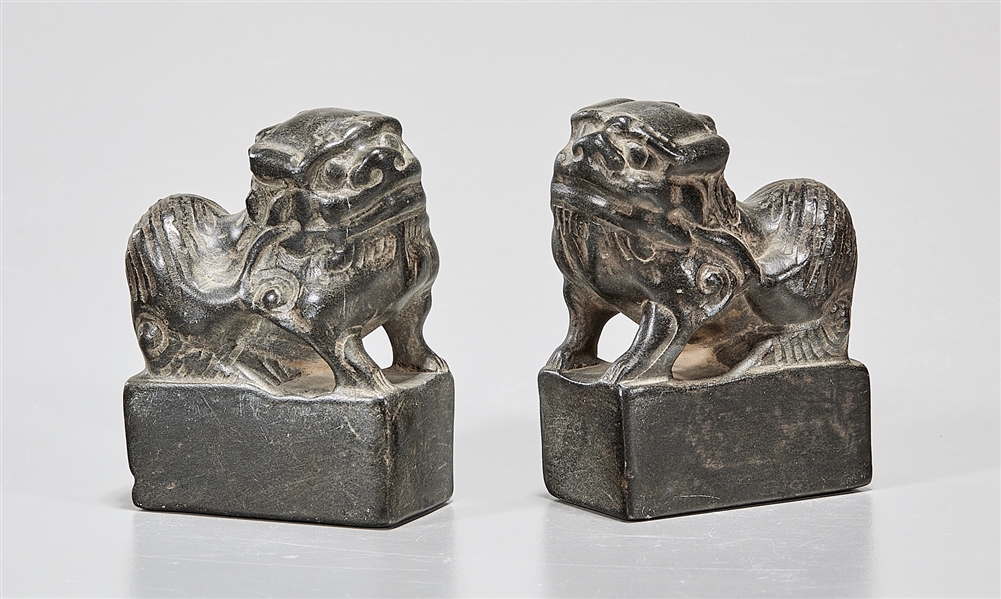 Appraisal: Pair of Chinese carved stone lions x x each approx