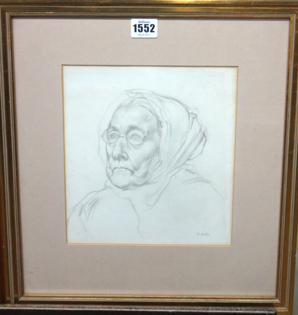 Appraisal: Kathleen Hale - Head study of an old woman pencil