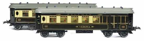 Appraisal: HORNBY O GAUGE NO PULLMAN COACHES 'MONTANA' AND 'VERONA' brown