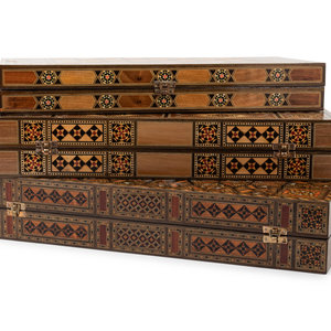 Appraisal: Three Syrian Mosaic Marquetry Game Boards th Century Width of