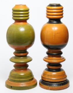 Appraisal: Pair of Indian Wooden Constructivist Lamp Bases Of similar size