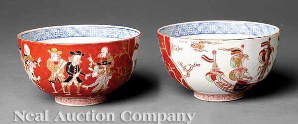 Appraisal: A Pair of Japanese Imari Porcelain 'Black Ship' Bowls probably