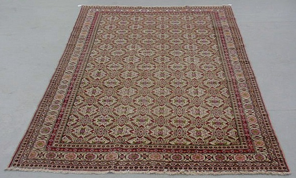 Appraisal: Room size Kerman oriental carpet ivory field red border and