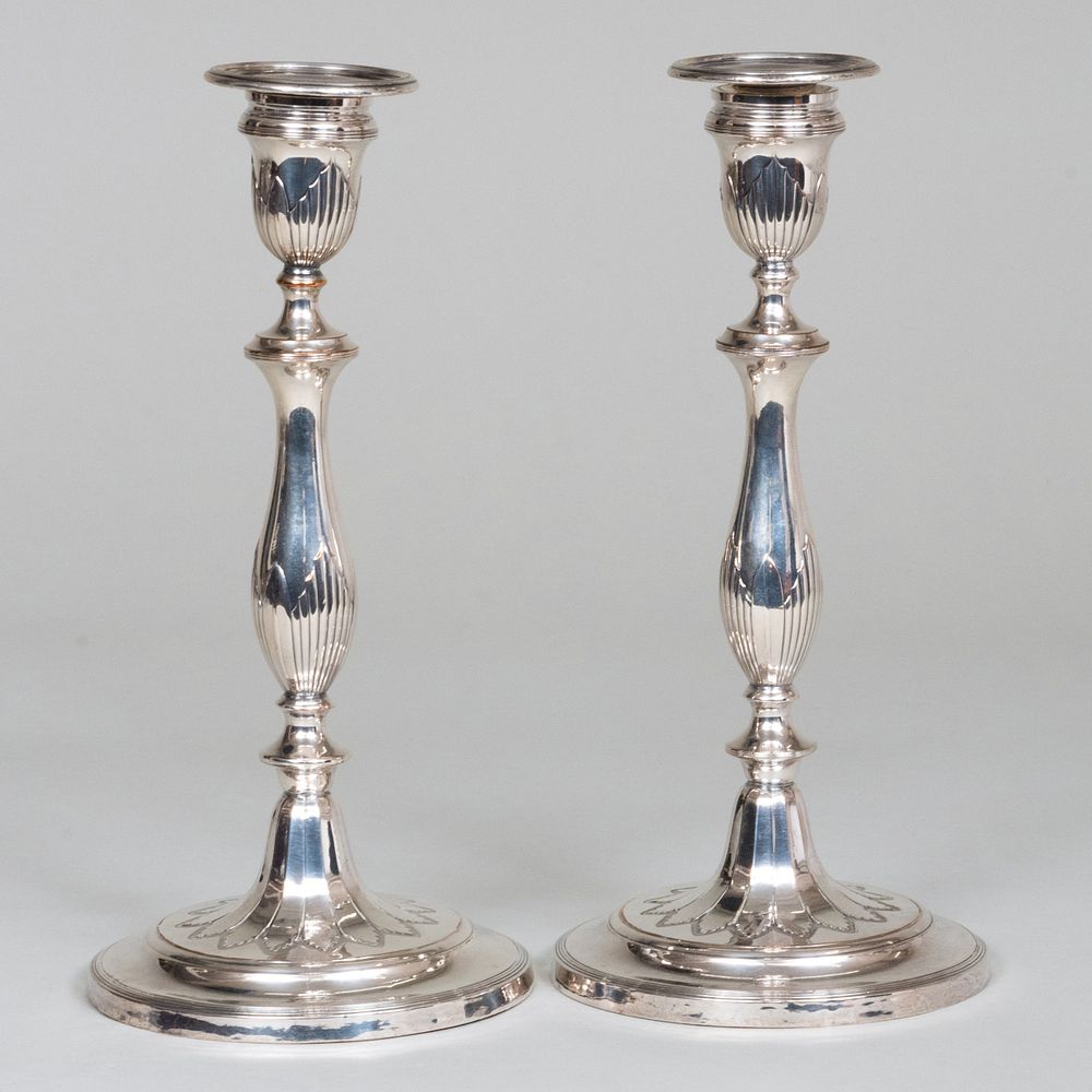 Appraisal: Pair of English Silver Plate Candlesticks x in diam Condition