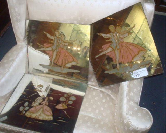 Appraisal: Art Deco Painted Figural Mirror Panels Panels have incised painted