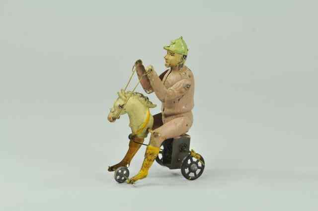 Appraisal: MAN RIDING HORSE TRICYCLE Germany hand painted example similar to