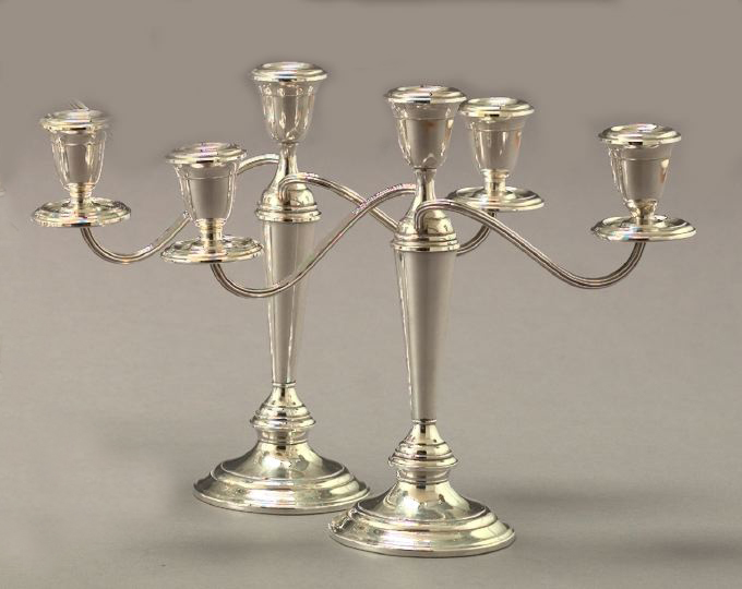 Appraisal: Pair of Alvin Sterling Silver Three-Light Candelabra in the Georgian