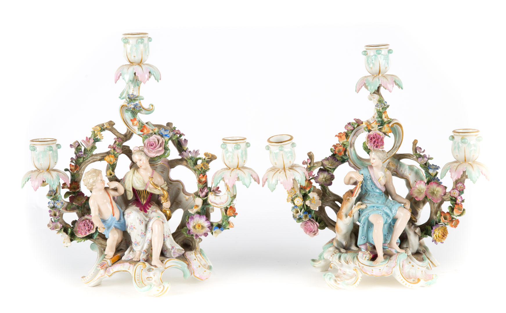 Appraisal: Pair Meissen porcelain figural -light candelabra early th century or