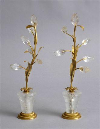 Appraisal: PAIR OF LOUIS XVI-STYLE GILT-BRONZE MOUNTED ROCK CRYSTAL DECORATIVE URNS