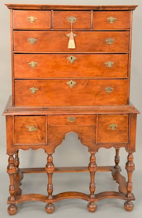 Appraisal: William and Mary highboy two parts top section having molded