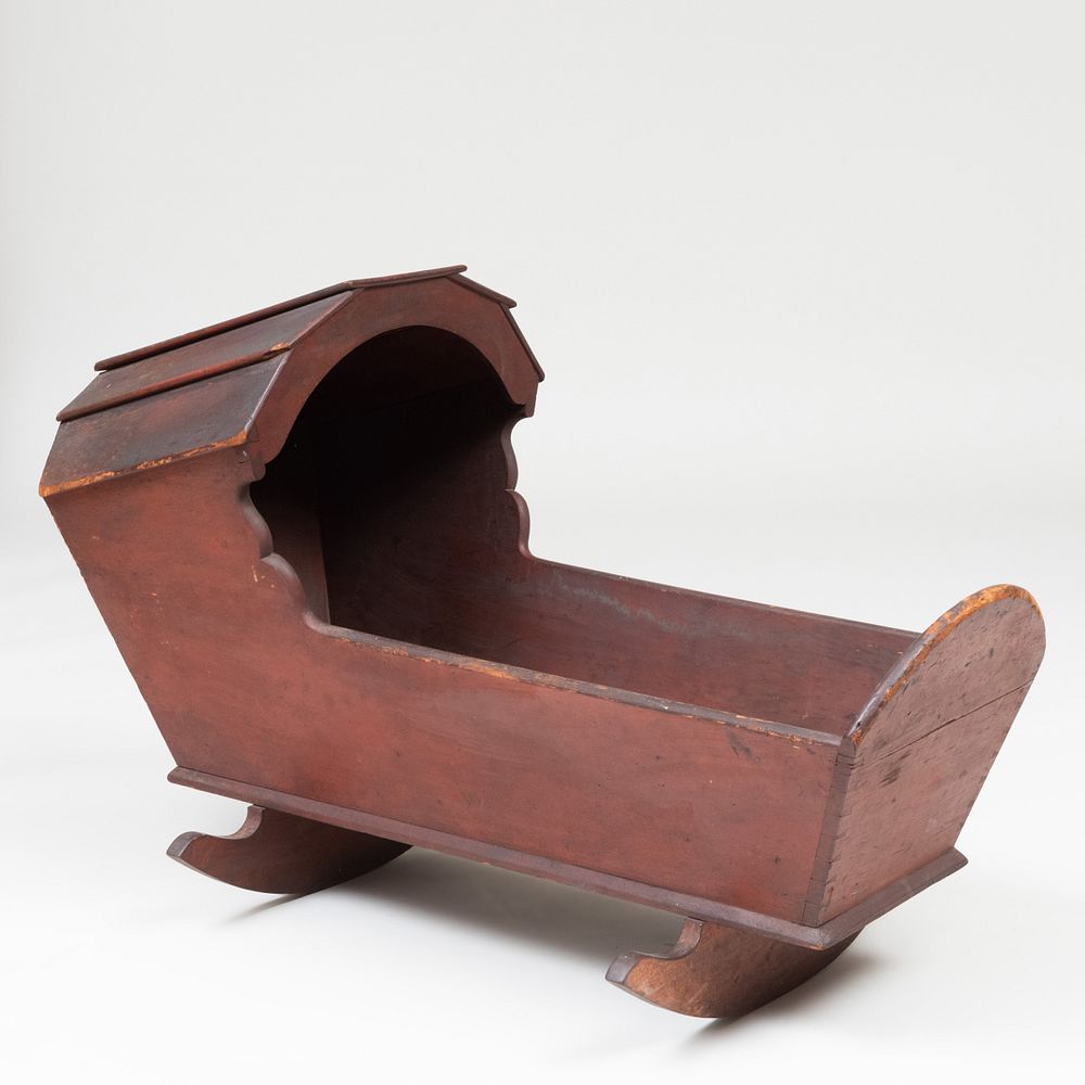 Appraisal: Federal Red Painted Pine Hooded Cradle x x in Property