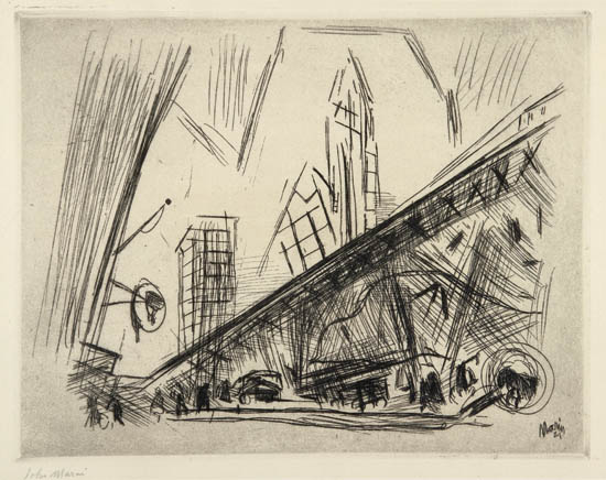 Appraisal: JOHN MARIN Downtown New York the El Etching and drypoint