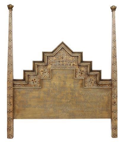 Appraisal: Decorator queen-size bed headboard late th c tapered posts surmounted