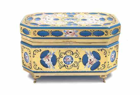 Appraisal: A French Enameled Opaline Glass Table Casket having a rectangular