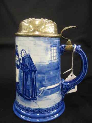 Appraisal: Lenox Belleek Handpainted Porcelain Stein monks with keg sterling silver