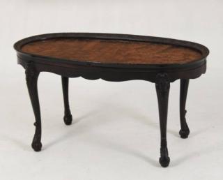 Appraisal: EBONIZED QUEEN ANNE STYLE OVAL LOW TABLE WITH FAUX BURL