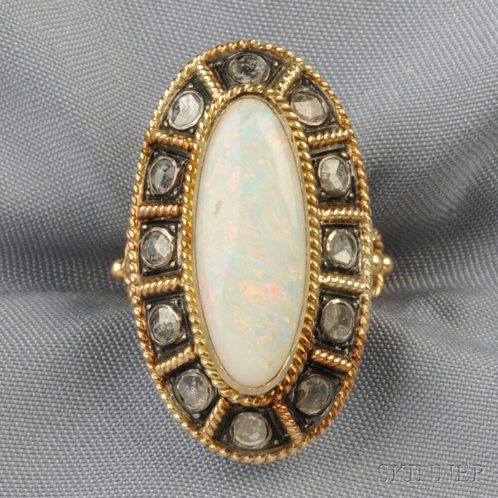 Appraisal: kt Gold Opal and Diamond Ring Portugal set with a