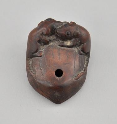 Appraisal: Two Mice on Acorn Wood Netsuke Carved in the form