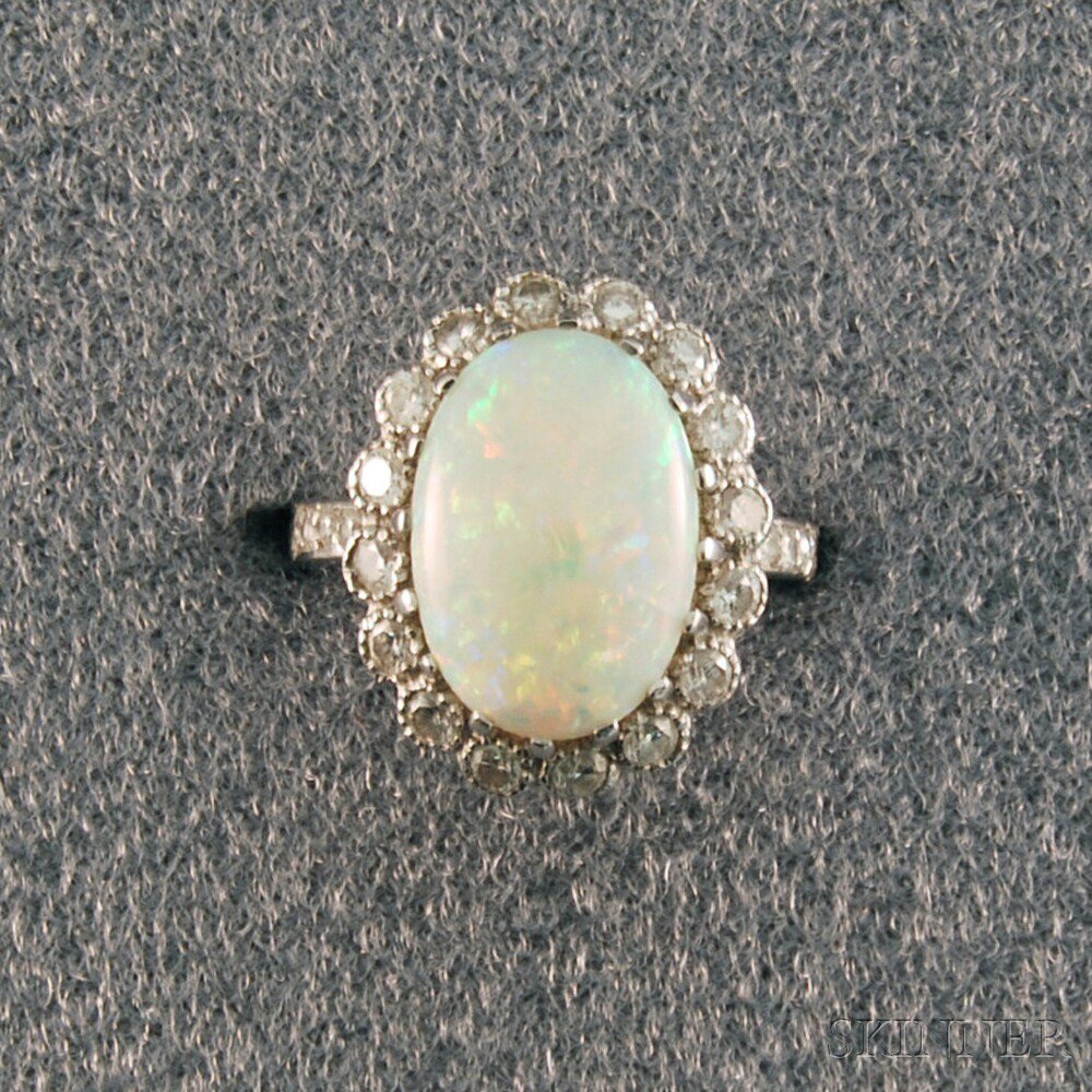 Appraisal: kt White Gold Opal and Diamond Ring opal measures x