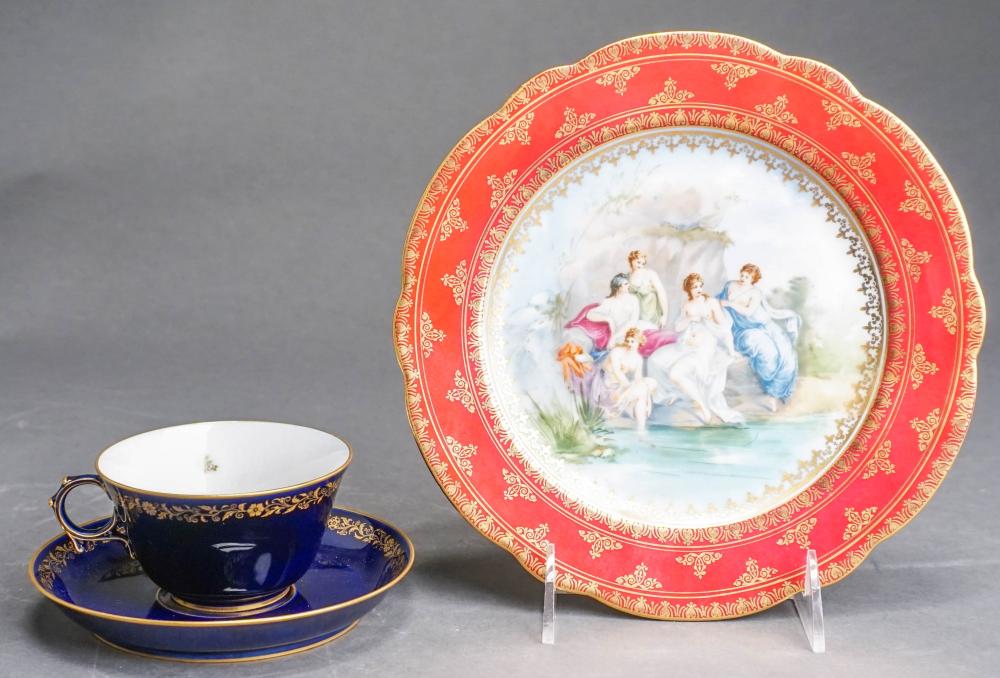 Appraisal: SEVRES TYPE GILT DECORATED COBALT BLUE GLAZED TEA CUP AND