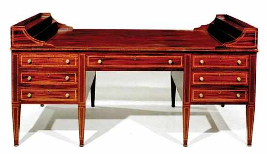 Appraisal: Inlaid mahogany partner's desk probably English early th century in