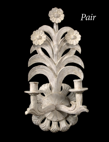 Appraisal: Pair of Northern European Provincial Carved and Matte-White-Painted Wood Two-Light