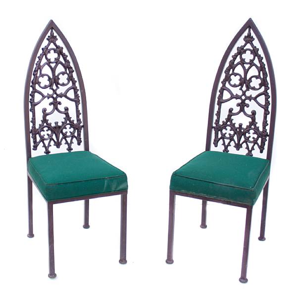 Appraisal: A set of six Gothic Revival patinated metal dining chairs