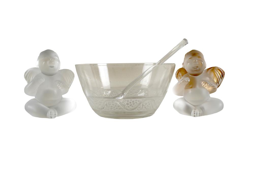 Appraisal: THREE LALIQUE GLASS ARTICLEScomprising a clear and frosted glass bowl